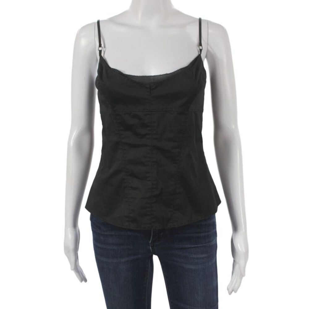 Elie Tahari Women Black Scoop Neck Sleeveless Camisole Zip Cotton Size S